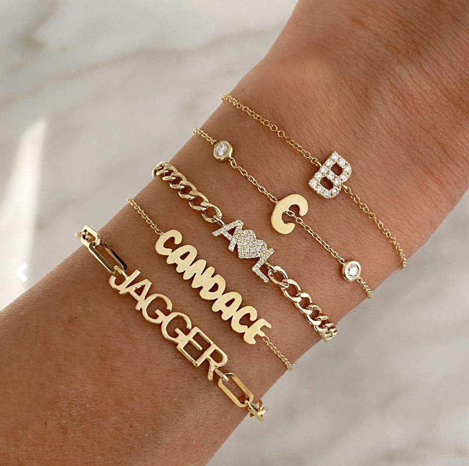 Gold bracelet hotsell with letters
